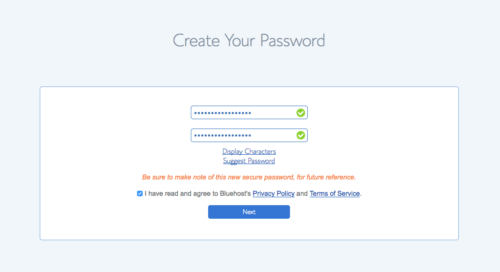 Bluehost Password Step 2